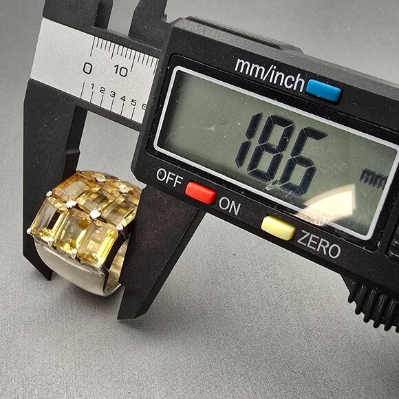 VTG Sterling Silver 9 Citrine Gemstone Ring Sz 6 Emerald Cut Statement Jewelry - Picture 11 of 13